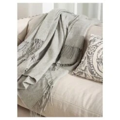 50"x60" Classic Design Throw Blanket Light Gray - Saro Lifestyle: Year Round Comfort, Dry Clean