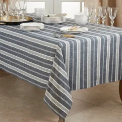 Saro Lifestyle Striped Design Tablecloth, 65"x120", Blue -Saro Lifestyle GUEST 83a1eaa3 86a9 4528 88ee c0ceeea5136f