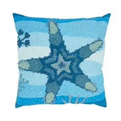 Saro Lifestyle Outdoor Embroidered Starfish Poly Filled Pillow, 20"x20", Blue -Saro Lifestyle GUEST 83b3ef46 1c07 4628 bb08 b6cfff989d88
