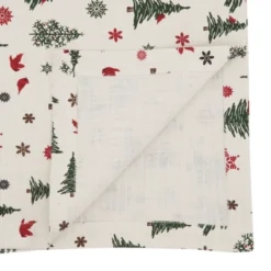 Saro Lifestyle Christmas Tree & Snowflakes Holiday Table Runner, Ivory, 14"x72"