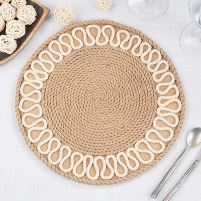 Saro Lifestyle Rustic Rope Weave Placemat (Set Of 4), Beige, 12"x12" 3 Saro Lifestyle Rustic Rope Weave Placemat (Set Of 4), Beige, 12"x12" - Image 3