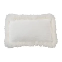 12"x20" Oversize Luxurious Linen Poly Filled With Plush Lamb Fur Border Lumbar Throw Pillow - Saro Lifestyle -Saro Lifestyle GUEST 88425784 f236 4c0d 9cfe ecbf07ed5b94