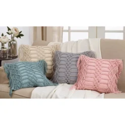 18"x18" Macramé Down Filled Square Throw Pillow Gray- Saro Lifestyle -Saro Lifestyle GUEST 893709fe f9ac 4340 af51 18d6f7859263