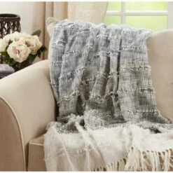 Saro Lifestyle Color Block Throw, 50x60 Inches, Blue -Saro Lifestyle GUEST 8aabd442 78bf 48fe 8584 09cd2ddb961c