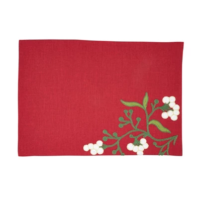 Saro Lifestyle Merry Mistletoe Placemat (Set Of 4), 13"x19", Red 4 Saro Lifestyle Merry Mistletoe Placemat (Set Of 4), 13"x19", Red - Image 4