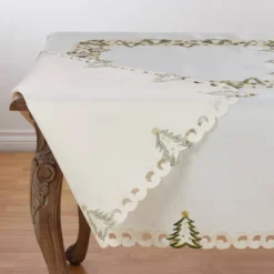 Saro Lifestyle 67"x67" Christmas Tree Square Tablecloth Ivory
