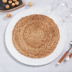 Saro Lifestyle Handmade Jute Braided Placemat (Set Of 4), 15", White -Saro Lifestyle GUEST 92be7d6e 6842 46c5 9383 2c5a39b32bcb