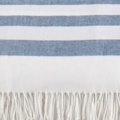 50"x60" Striped Pattern Throw Blanket With Fringes Navy - Saro Lifestyle