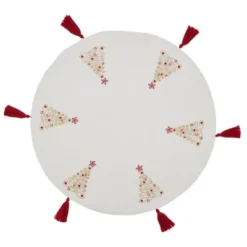Saro Lifestyle Saro Lifestyle Embroidered Christmas Trees Round Placemats (Set Of 4), Red/White, 14" -Saro Lifestyle GUEST 93e46866 b803 458f 8294 4b24a677d32a