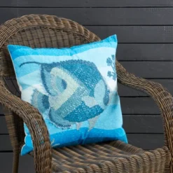 Saro Lifestyle Outdoor Embroidered Fish Poly Filled Pillow, 20"x20", Blue -Saro Lifestyle GUEST 9414be3c fc8b 48a2 a20b e88df3e97106