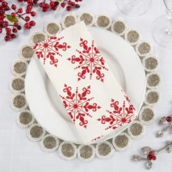 Saro Lifestyle Snowflake Napkin, 20" Square, Red (Set Of 4) -Saro Lifestyle GUEST 94dbaa37 c646 449a b5a1 1b37bfb0f706