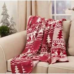 50"x60" Reindeer And Christmas Tree Knit Throw Blanket Red - Saro Lifestyle -Saro Lifestyle GUEST 955a8fd7 a8d8 4a59 9f19 eb2629a0416d
