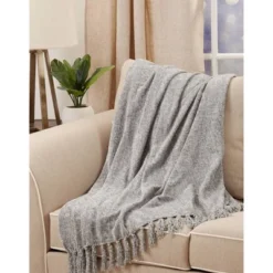 50"x60" Chenille Throw Blanket With Fringed Edges Gray - Saro Lifestyle -Saro Lifestyle GUEST 95a8f43d 5b47 41db a919 66f56d659e46