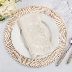 Saro Lifestyle Embroidered Flourish Scallop Design Casual Linen Blend Napkin - Set Of 4, 20", Beige