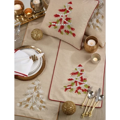 16" X 72" Beaded Christmas Tree Runner Red - SARO Lifestyle: Elegant Holiday Decor, Non-Woven Polyester, Spot Clean 2 16" X 72" Beaded Christmas Tree Runner Red - SARO Lifestyle: Elegant Holiday Decor, Non-Woven Polyester, Spot Clean - Image 2