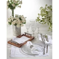 Saro Lifestyle Classic Hemstitched Border Everyday Linen Dinner Napkin (Set Of 4)