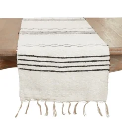 Saro Lifestyle Sleek Dash And Stripe Table Runner, Beige, 16"x72" -Saro Lifestyle GUEST 999bf5b9 ece2 4e97 8c62 ed47e659a7dd