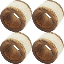 Saro Lifestyle Table Napkin Rings With Rope And Wood Design (Set Of 4)