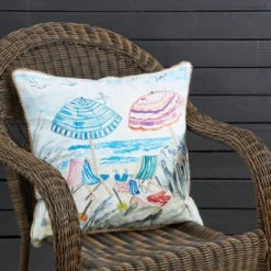 Saro Lifestyle Colorful Outdoor Beach Umbrellas Poly Filled Pillow, 20"x20", Multicolored -Saro Lifestyle GUEST 9aae6efe dc1d 4877 a109 e16cd6096844