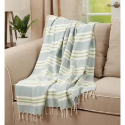 Saro Lifestyle Saro Lifestyle Wide Stripe Design Throw Blanket, Aqua, 50"x60" -Saro Lifestyle GUEST 9c4ce93a 707e 435e aec2 03d1779d3038