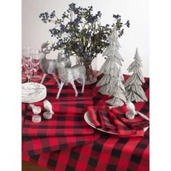 104"x70" Buffalo Plaid Tablecloth Red/Black - Saro Lifestyle