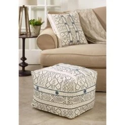 Saro Lifestyle Saro Lifestyle Light Mudcloth Floor Pouf, White, 20"x20"x14" -Saro Lifestyle GUEST 9dba06cb 7142 407e 9c32 cfc5e93ac08d