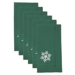 Saro Lifestyle Handmade Snowflake Embroidery Napkin With Hemstitched Border (Set Of 6), 20"x20", Jasper Green