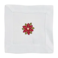Saro Lifestyle Poinsettia Embroidered Cocktail Napkins (Set Of 12)