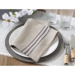 Saro Lifestyle Striped Linen Napkin, 20" Square, Natural (Set Of 4) -Saro Lifestyle GUEST a24fc67f 8d75 40b0 9636 feb32b21777f