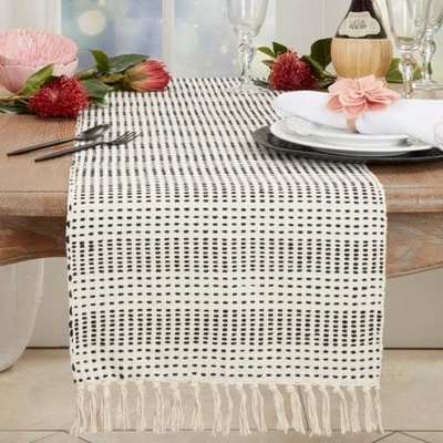 Saro Lifestyle Contemporary Dash Stripe Table Runner, Beige, 16"x72" 2 Saro Lifestyle Contemporary Dash Stripe Table Runner, Beige, 16"x72" - Image 2