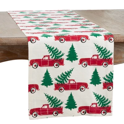 Saro Lifestyle Cotton Table Runner With Christmas Truck Design 4 Saro Lifestyle Cotton Table Runner With Christmas Truck Design - Image 4