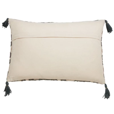 Saro Lifestyle Block Print Embroidered Pillow - Down Filled, 16"x24" Oblong, Grey 1 Saro Lifestyle Block Print Embroidered Pillow - Down Filled, 16"x24" Oblong, Grey