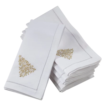 Saro Lifestyle Handmade Pine Tree Embroidery Napkin With Hemstitched Border (Set Of 6), 20"x20", White 3 Saro Lifestyle Handmade Pine Tree Embroidery Napkin With Hemstitched Border (Set Of 6), 20"x20", White - Image 3