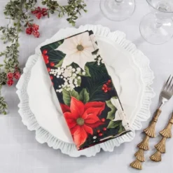 Saro Lifestyle Winter Bloom Poinsettia Napkin (Set Of 4), 20", Multi -Saro Lifestyle GUEST ab4be5f1 cec0 4136 af32 124de4a141e0