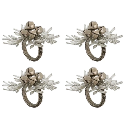 Saro Lifestyle Holiday Napkin Rings With Beaded Snowflake And Bells Design (Set Of 4) 1 Saro Lifestyle Holiday Napkin Rings With Beaded Snowflake And Bells Design (Set Of 4)