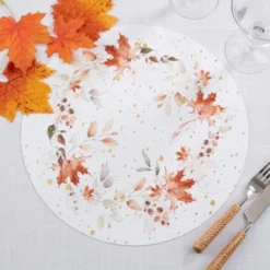 Saro Lifestyle Warmth Of Fall Wreath Placemat (Set Of 4), White, 15"x15" -Saro Lifestyle GUEST ad027e38 ab20 4bf2 8aed 655ef8ee31e1