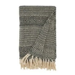 Saro Lifestyle Stripe Diamond-Patterned Fringed Throw, Black, 50"x60"