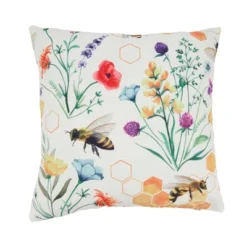 Saro Lifestyle Bright Bumble Bee Floral Outdoor Pillow With Poly Fill, 18"x18", Multicolored 7 Saro Lifestyle Bright Bumble Bee Floral Outdoor Pillow With Poly Fill, 18"x18", Multicolored -Saro Lifestyle GUEST ae292e09 1de8 4693 9673 62ecff9e64e5