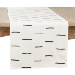 Saro Lifestyle Table Runner With Embroidered Dashes Design, 16"x72", White -Saro Lifestyle GUEST aed18918 1fc7 40e7 a6ee e96541522fd2