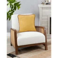 Saro Lifestyle Twisted Rope Trim Decorative Pillow Cover, Yellow, 18"