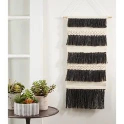 Saro Lifestyle Textured Woven Wall Hanging, 14"x34" Oblong, Black -Saro Lifestyle GUEST aee0b9d1 7a9c 42f5 8be8 b935555acb8b