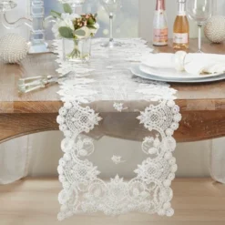 Saro Lifestyle Floral Net Lace Table Runner, 15"x72", Off-White -Saro Lifestyle GUEST afd66b3f 6a5f 4d84 9b7f 6ae60846395e