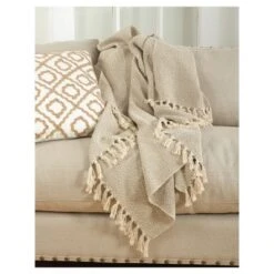 50"x60" Sevan Soft Cotton Diamond Weave Throw Blankets Light Brown - Saro Lifestyle