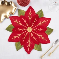 Saro Lifestyle Winter Bloom Placemat (Set Of 4), 15", Red -Saro Lifestyle GUEST b30bffff f569 40ca a878 b0da8f1c5947
