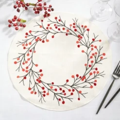 Saro Lifestyle Berry Bliss Embroidered Placemat (Set Of 4), 15", Beige -Saro Lifestyle GUEST b335a45e e444 495a 8e3a e04249b99bde