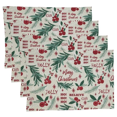 Saro Lifestyle Holly Christmas Cotton Placemats (Set Of 4) 2 Saro Lifestyle Holly Christmas Cotton Placemats (Set Of 4) - Image 2