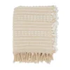 50"x60" Cozy Cabin Textured Striped Fringe Throw Blanket Natural - Saro Lifestyle: Woven Cotton & Polyester, Machine Washable
