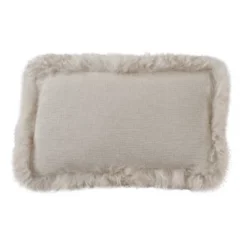 12"x20" Oversize Luxurious Linen Poly Filled With Plush Lamb Fur Border Lumbar Throw Pillow - Saro Lifestyle -Saro Lifestyle GUEST b84f9aef c13b 4725 8596 d6c25fd2b21c
