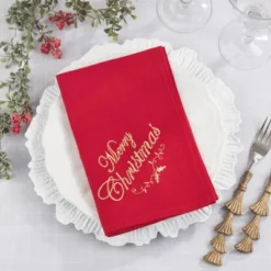 Saro Lifestyle Merry & Bright Holiday Napkin (Set Of 4), 20", Red -Saro Lifestyle GUEST b8da1261 6d54 48f5 bffd 5a9ce1b6dd3c