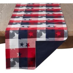 Saro Lifestyle 120" X 16" Cotton Stars And Checks Table Runner Saro Lifestyle: Classic Pattern, Machine Washable